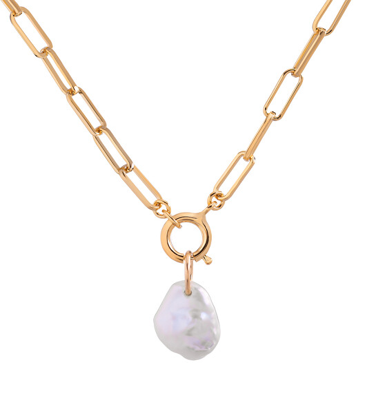 Elegante collana placcata in oro con autentica perla di mare Chunky