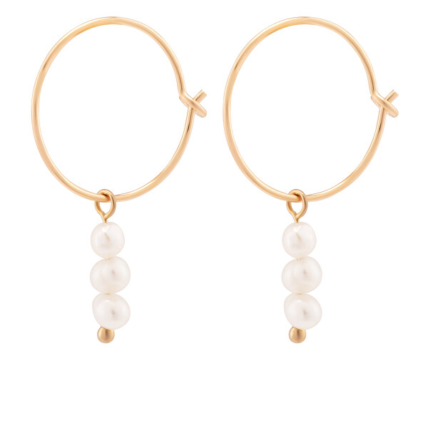 Kruhové pozlacené náušnice s pravými perlami 2v1 Sea Pearl Mini Hoop Earrings - Gold