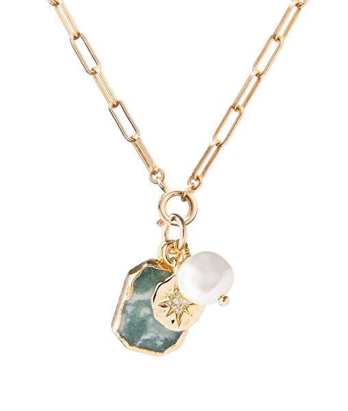 Pozlátený náhrdelník s achátom a perlou Chunky