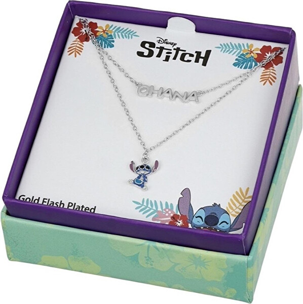 Dvojitý strieborný náhrdelník Stitch Lilo & Stitch NS00059SRHL-17.CS (retiazka, prívesok)