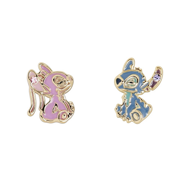 Pozlacené asymetrické náušnice Angel a Stitch EF01504YRML.PH
