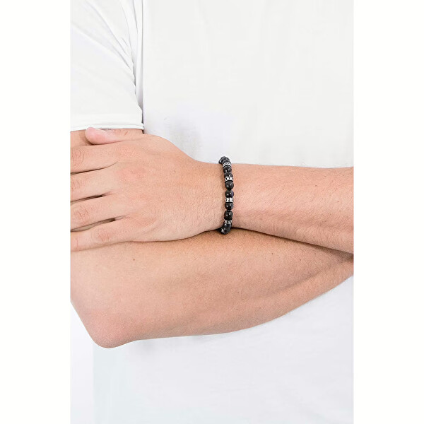 Pánský korálkový náramek s ocelovými ozdobami DX1163040