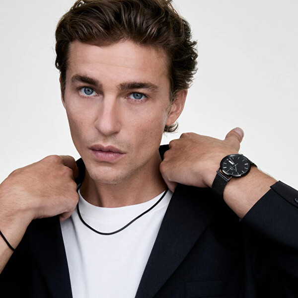 Stylový černý náhrdelník z oceli Tide Mesh DW00401105