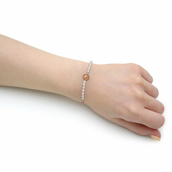 Růžově zlacený stříbrný náramek s perlami EG3434221