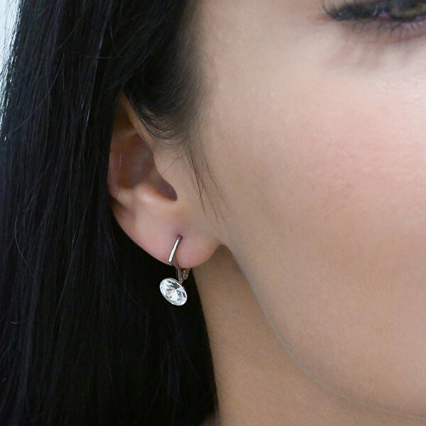 Blyštivé stříbrné náušnice s čirým krystalem 31229.1