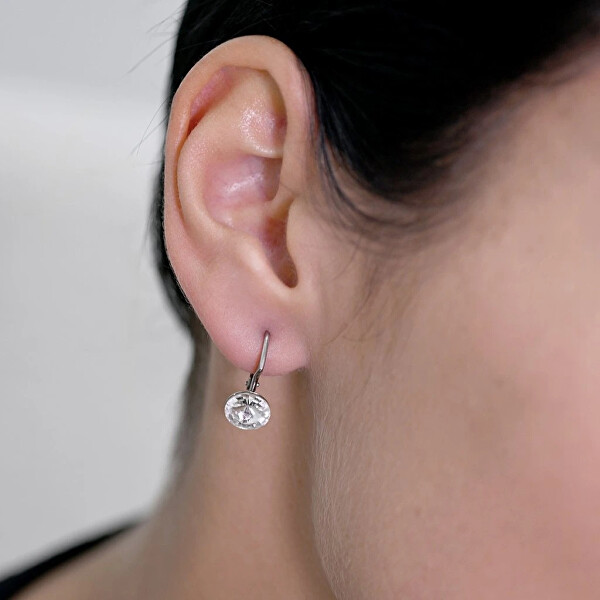 Blyštivé stříbrné náušnice s čirým krystalem 31229.1