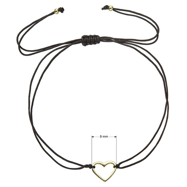 Černý kabala náramek s pozlaceným srdíčkem 13043.3 black
