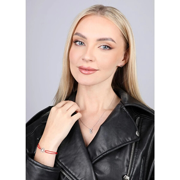 Červený kabala náramek se stříbrným čtyřlístkem 13054.3 red