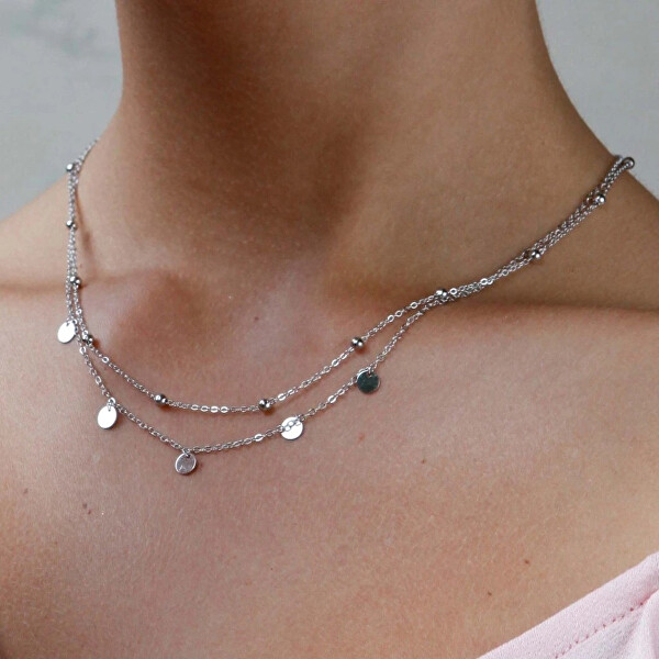 Dvojitý stříbrný náhrdelník s přívěsky 62007