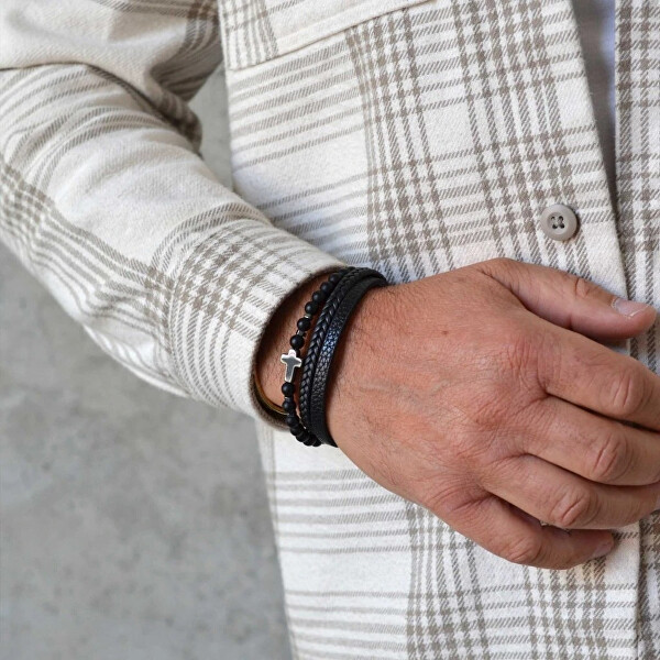 Elegantní koženkový náramek s korálky 43044.3 černý