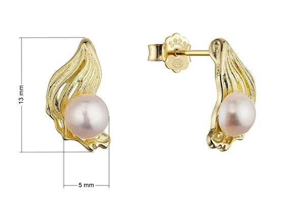 Elegantní pozlacené náušnice s říční perlou 21121.1
