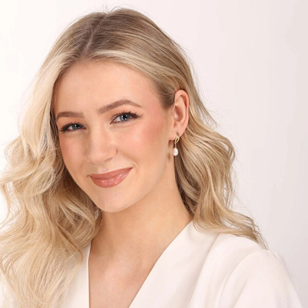 Elegantní pozlacené náušnice s říční perlou a zirkony 21103.1B