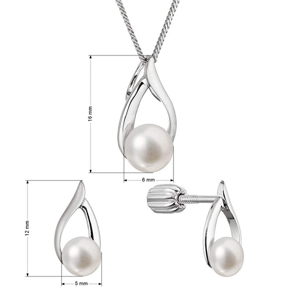 Elegantní sada stříbrných šperků s pravými perlami 29080.1B (náušnice, řetízek, přívěsek)