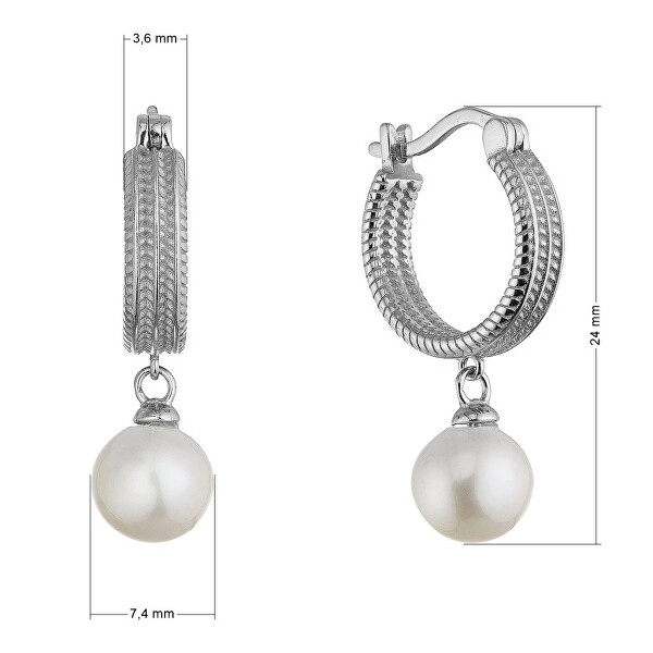Elegantné strieborné kruhy s pravou perlou 21127.1