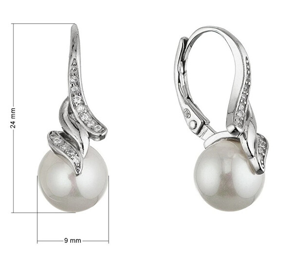 Elegantní stříbrné náušnice se zirkony a shell perlou 11688.1