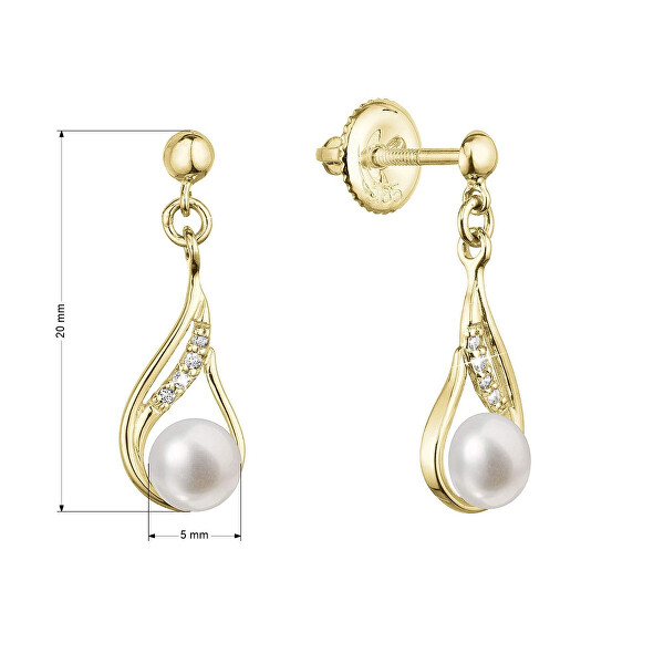 Elegantní zlaté náušnice s říční perlou a brilianty 91PB00047