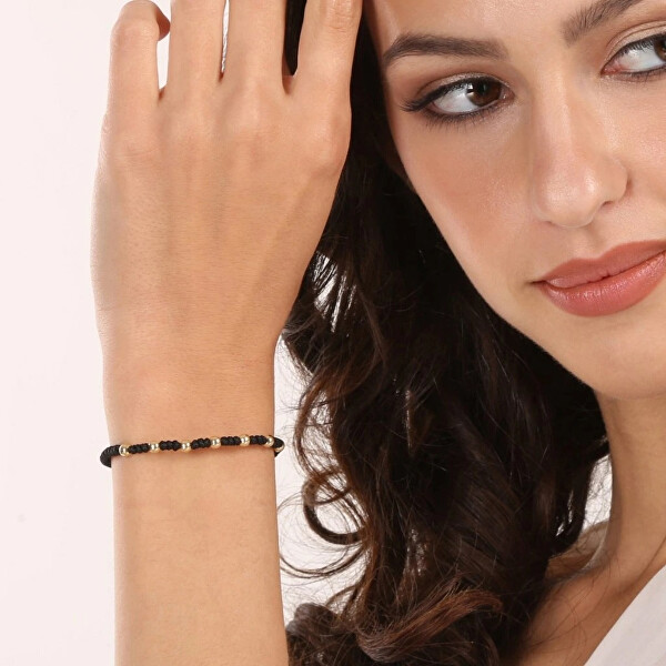 Exkluzivní černý kabala náramek se zlatými kuličkami 93T00101 black