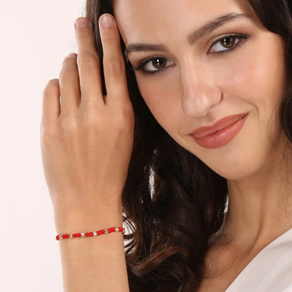 Luxusní červený kabala náramek se zlatými kuličkami 93T00102 red