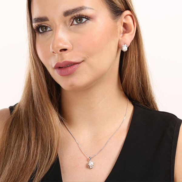 Luxusní stříbrná souprava s pravými perlami Pavona 29017.1 (náušnice, řetízek, přívěsek)