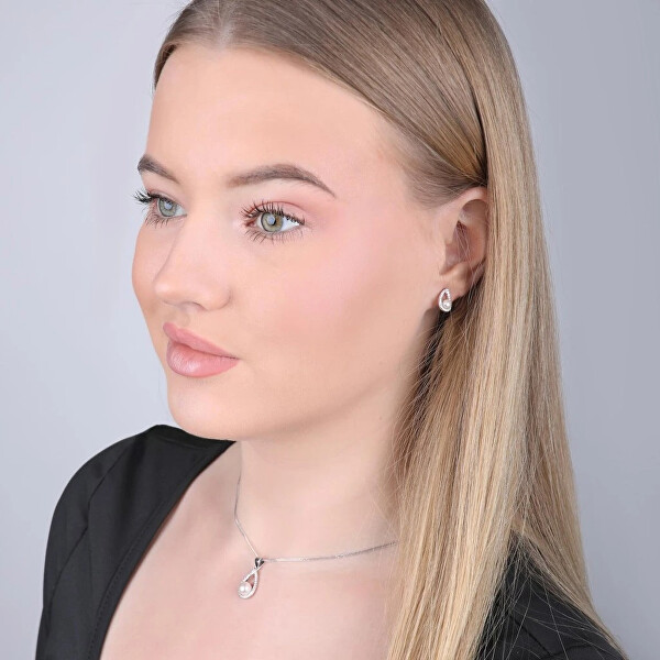 Luxusní stříbrná souprava s pravými perlami Pavona 29027.1 (náušnice, řetízek, přívěsek)