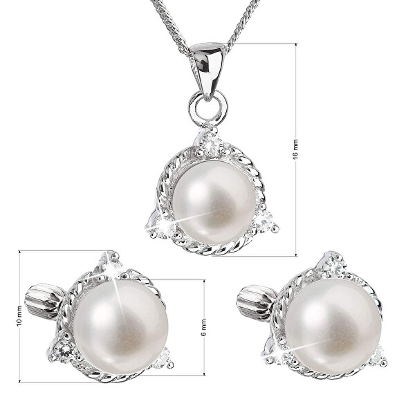 Lussoso set di gioielli argento con perle autentiche Pavona 29033.1B (orecchini, catena, pendente)