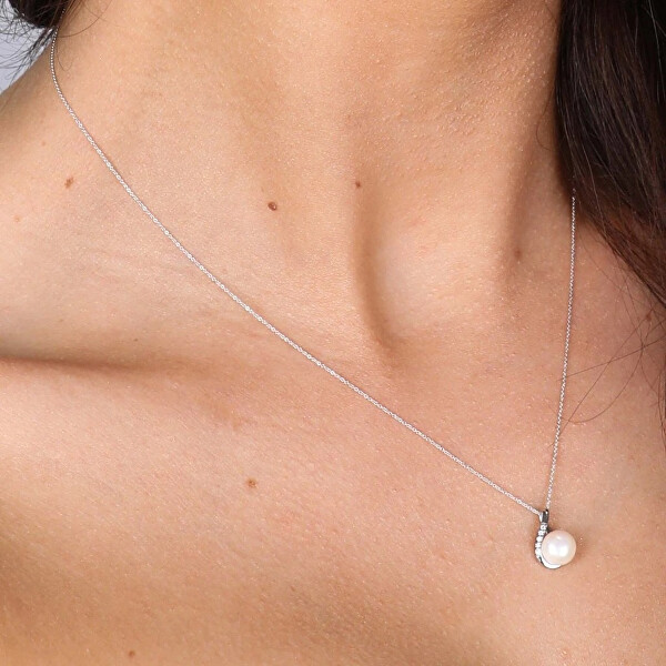 Luxusní zlatý náhrdelník s pravou perlou a brilianty 82PB00029