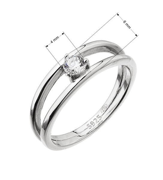 Rozdvojený stříbrný prsten s čirým zirkonem 15017.1 crystal