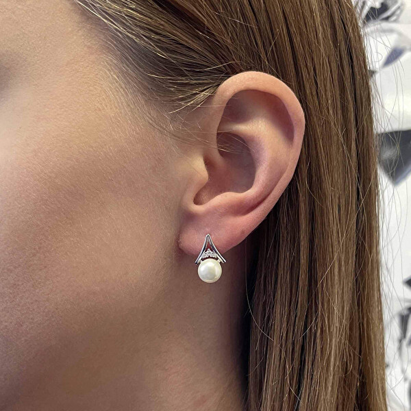 Időtlen ezüst fülbevaló valódi folyami gyönggyel 21083.1B