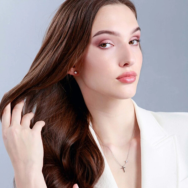 Nadčasový stříbrný náhrdelník Kříž a zirkon 12107.1