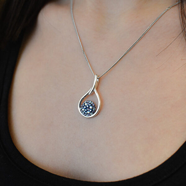 Nadčasový strieborný náhrdelník s kryštálmi Swarovski 32075.3 Blue Style (retiazka, prívesok)