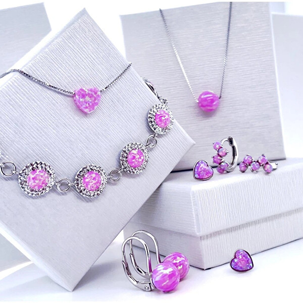Něžný náramek s růžovým syntetickým opálem 13019.3 pink