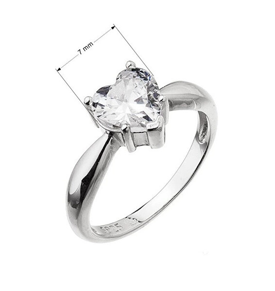 Něžný stříbrný prsten se zirkonem Srdce 15015.1 crystal