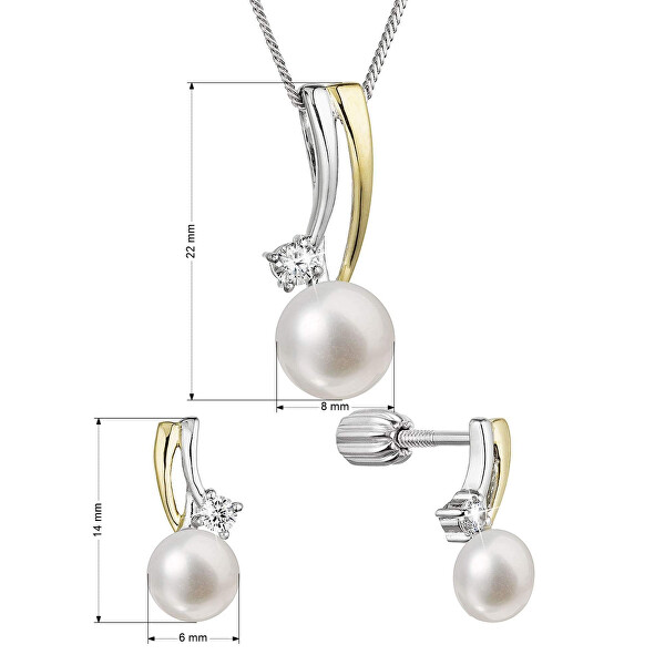 Perlenschmuckset mit Zirkonen und Flussperle 29071.1B (Ohrringe, Kette, Anhänger)