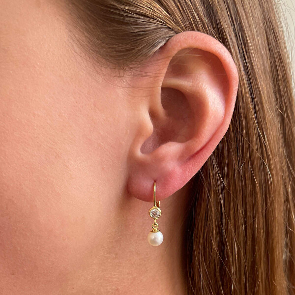 Parure di gioielli placcata oro con vere perle e zirconi 29006.1 (orecchini, catenina, pendente)