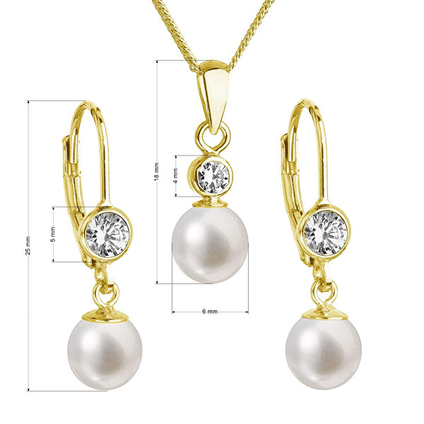 Parure di gioielli placcata oro con vere perle e zirconi 29006.1 (orecchini, catenina, pendente)