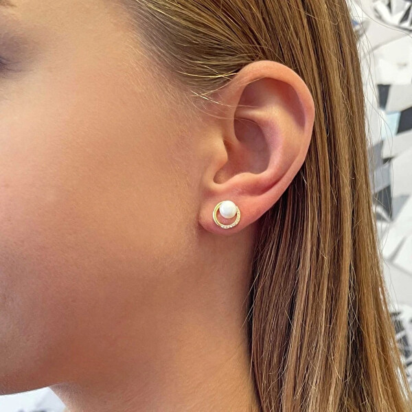 Pozlacené náušnice pecky s pravými perlami 21067.1