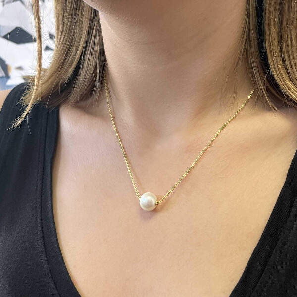 Pozlátený dámsky náhrdelník s pravou riečnou perlou 22047.1