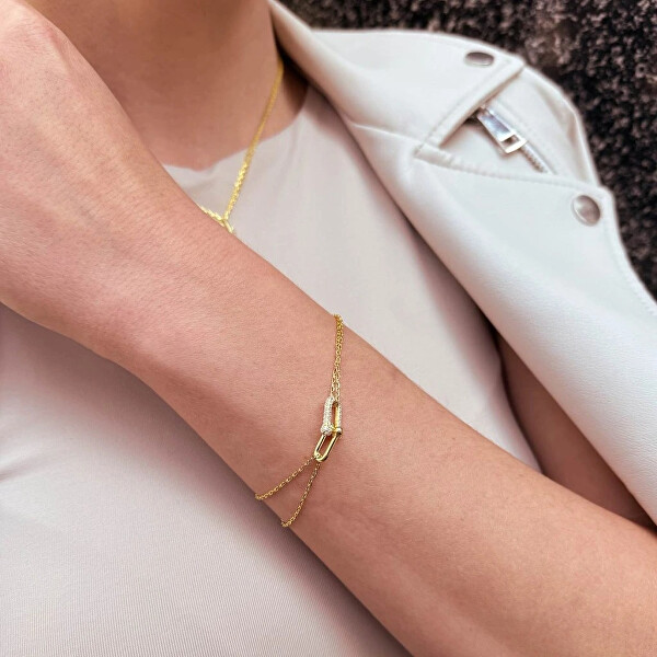 Pozlacený dvojitý náramek se zirkony 13085.1/AU