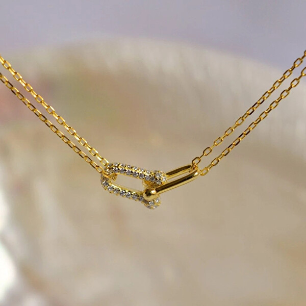 Pozlacený dvojitý náramek se zirkony 13085.1/AU