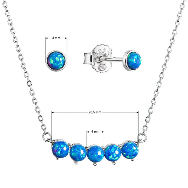 Půvabná sada šperků se syntetickými opály 19035.3 blue (náušnice, náhrdelník)
