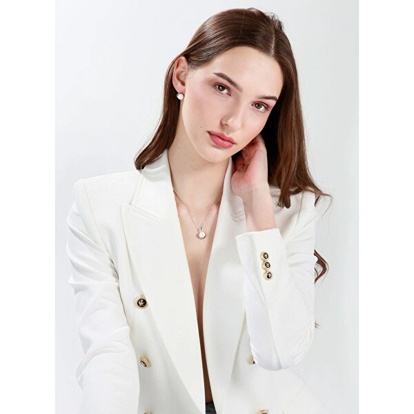 Půvabná sada stříbrných šperků s pravými perlami 29053.1B (náušnice, řetízek, přívěsek)