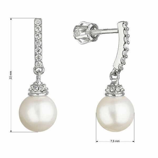 Cercei fermecători atârnători din aur alb cu perle 81P00021