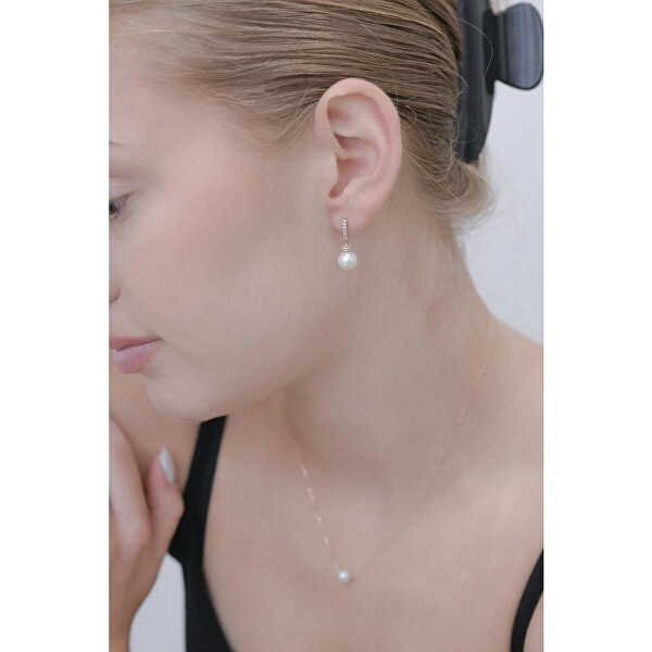 Půvabné visací náušnice ze žlutého zlata s pravými perlami 91PZ00021