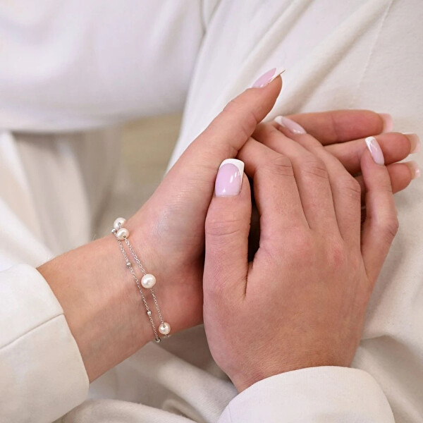 Půvabný dvojitý náramek s říčními perlami 23019.1