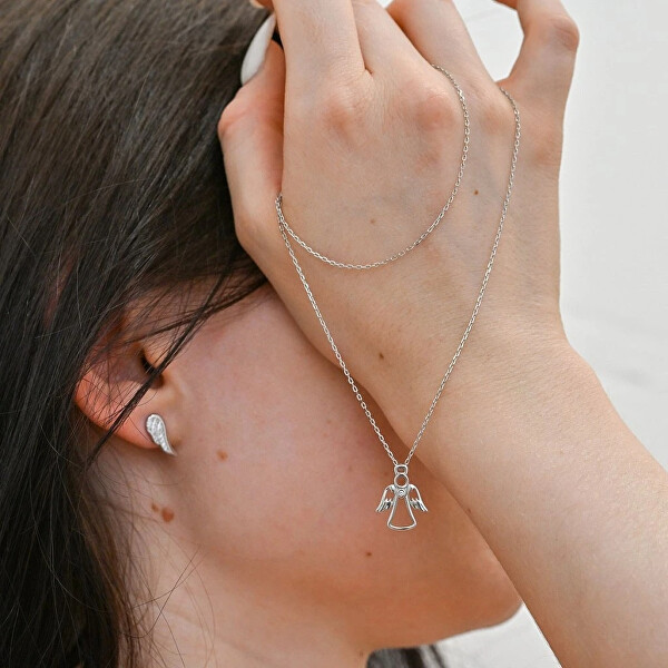 Půvabný stříbrný náhrdelník Anděl se zirkonem 12104.1