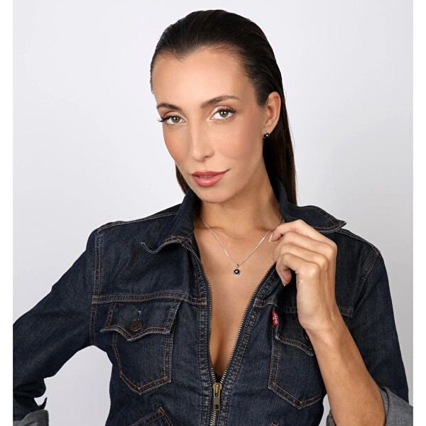 Sada stříbrných šperků s černými říčními perlami 29065.3B black (náušnice, řetízek, přívěsek)