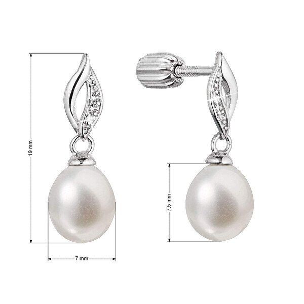 Cercei eleganți din argint cu perlă de râu autentică 21104.1B
