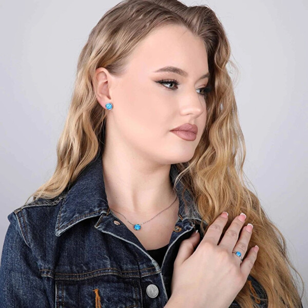 Slušivé stříbrné náušnice se syntetickým modrým opálem 11465.3 blue