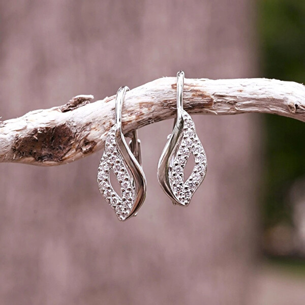 Slušivé stříbrné náušnice Vlnky se zirkony 11542.1