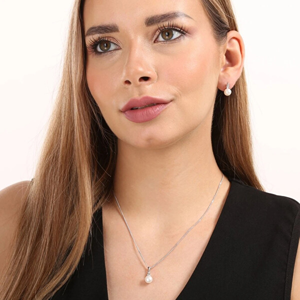 Souprava stříbrných šperků s pravými perlami Pavona 29035.1B (náušnice, řetízek, přívěsek)